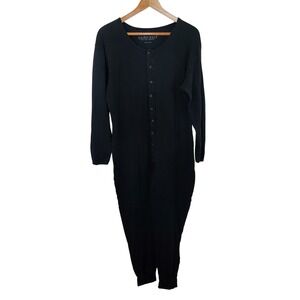 Victoria's Secret Underware Black One Piece Union Suit Button Front Vintage L